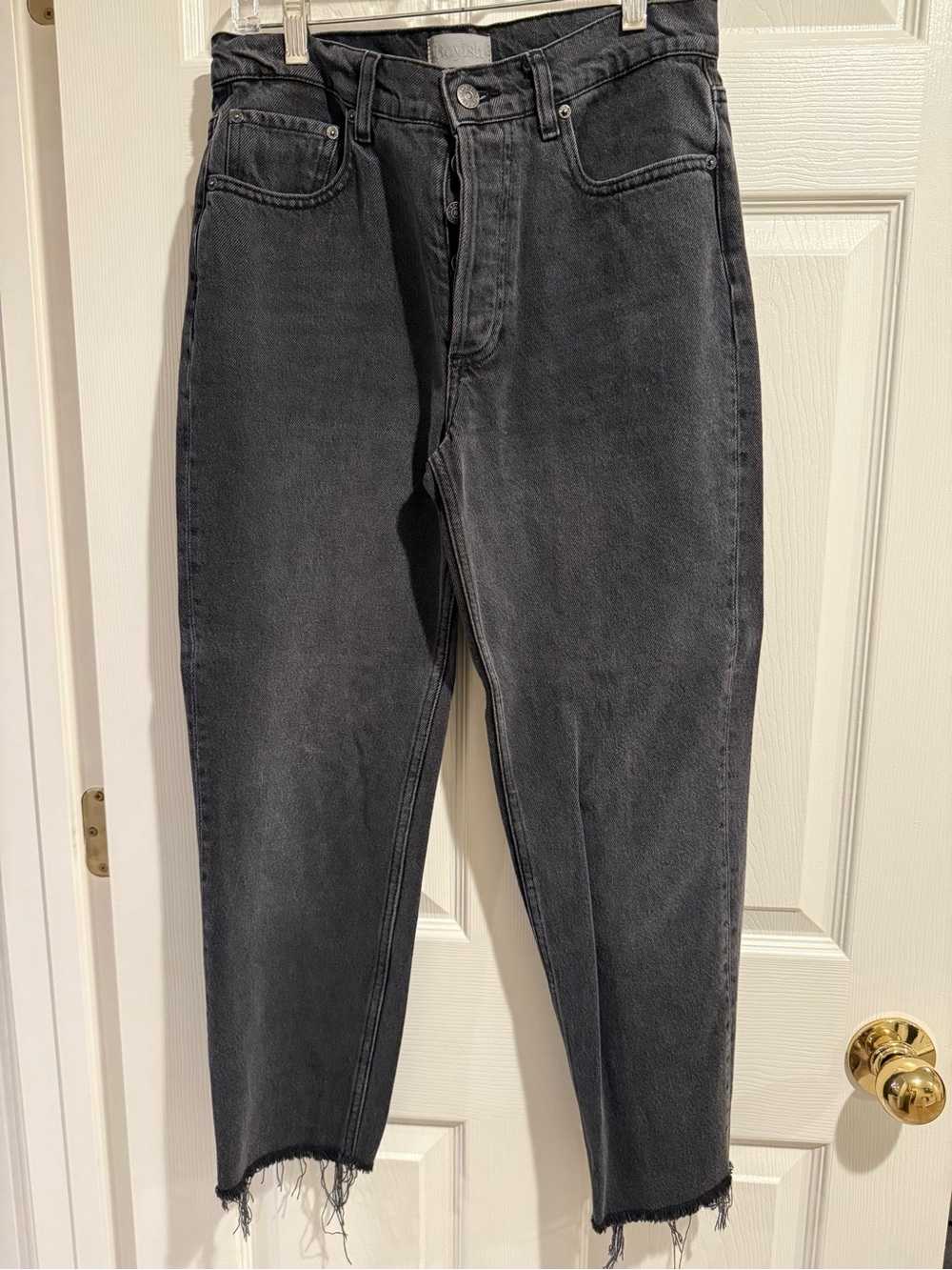 Boyish Women’s Washed Black Relaxed Jeans with Frayed Hem